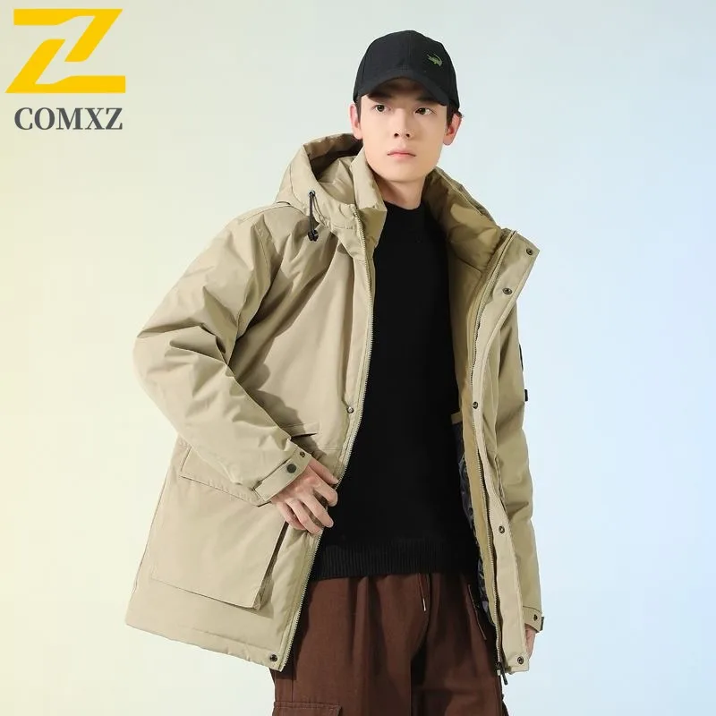 

COMXZ Men's Padded Clothes Autumn Winter Solid Color Fashion Trend Warm Outdoor Fishing Windproof Hooded Coat Waterproof Jacket