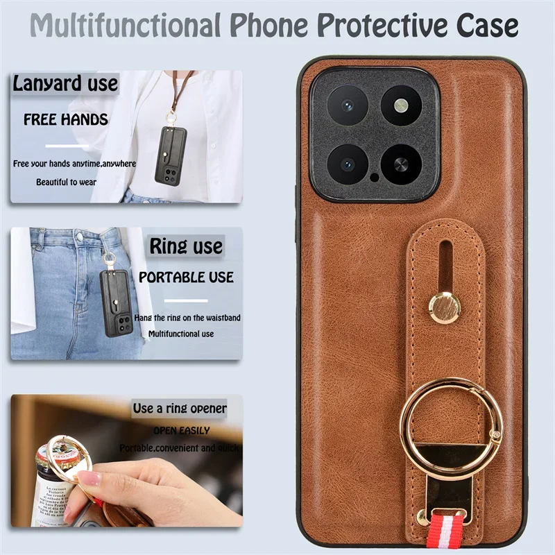 

For Honor X5b 4G Case Shockproof Wristband Ring Bracket Back Cover For Honor X5B Plus 4G Protective Leather Phone Case