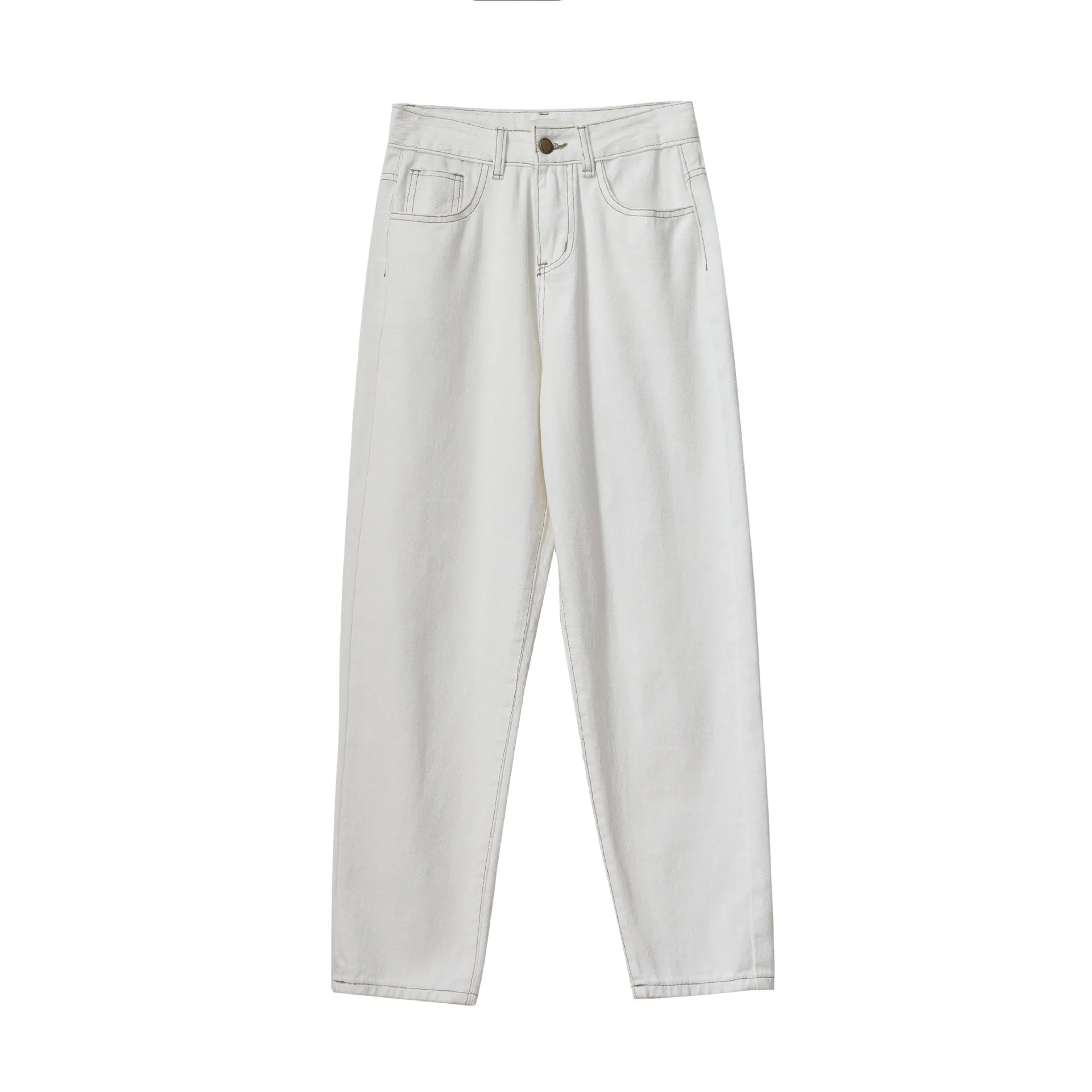 JHJN-Pantalon en coton denim pour femme, couleur unie, antioxydant, décontracté, crayon, droit, blanc