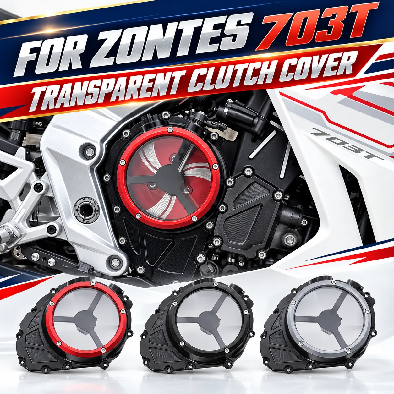 Racing Style Clear Clutch Side Cover Right Engine Chain Decor Protective Shell Fit For ZONTES 703T 703RR/R 703F/T