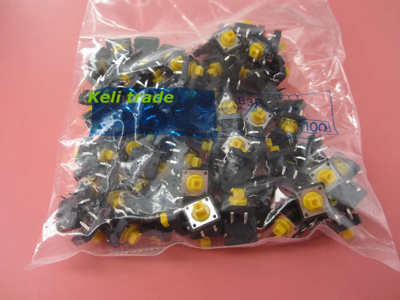 HAILANGNIAO 100pcs Tactile Push Button Switch Momentary Tact 12*12*7.3mm DIP Through-Hole 4pin B3F key light touch switch