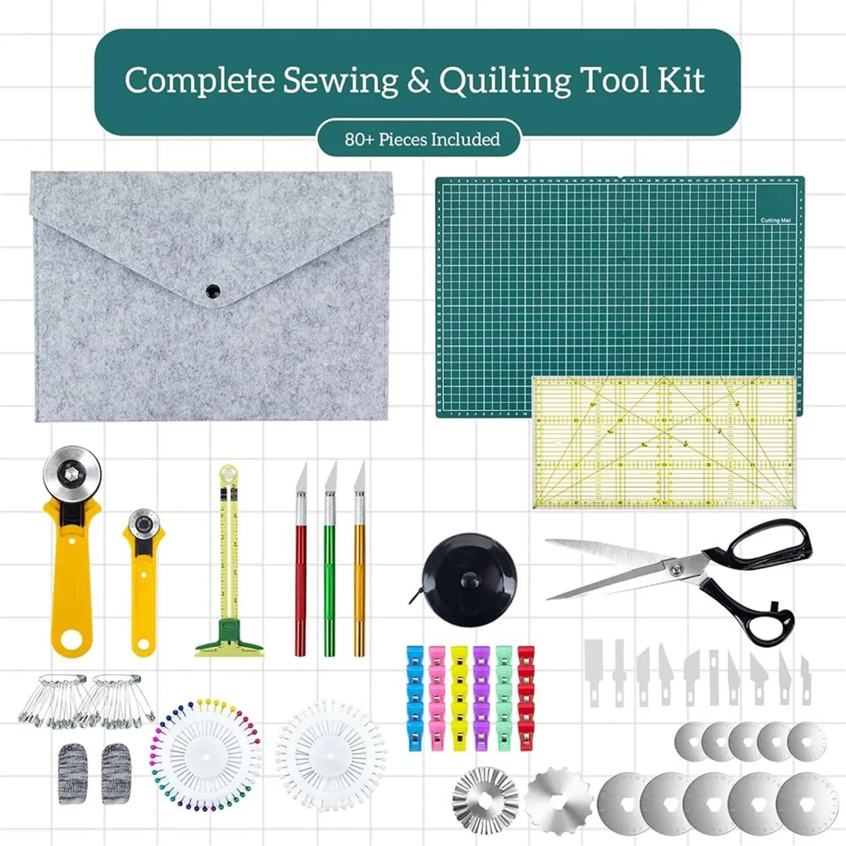 Rotary Cutter Set for Sewing & Quilting,with Extra Blades,Foldable A3 Cutting Mat,Craft Tools Kit for Fabric Cutting,DIY