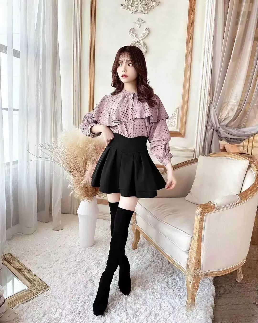 Dophee Original Landmine Series Macaron Skirt Solid Black High Waist A-line Cute Girls Shorts Skirts Women Plus Size S-4XL 5XL