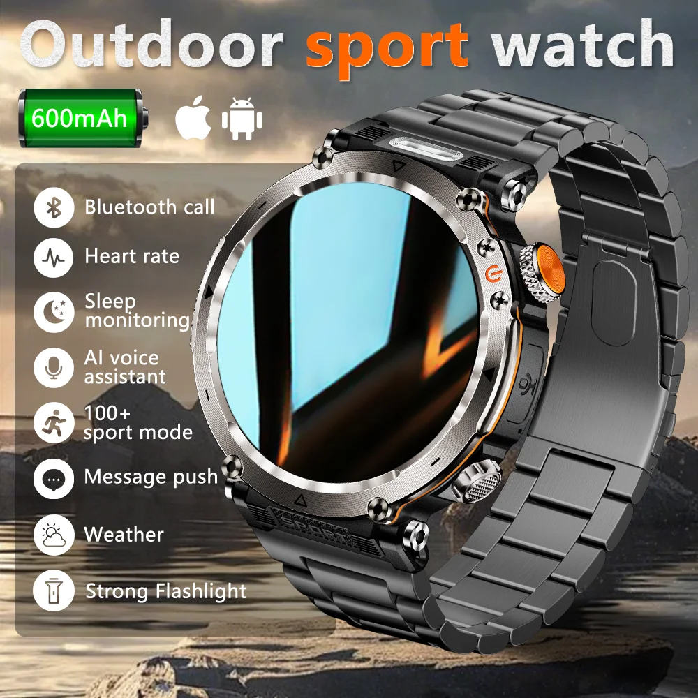 

600mAh Large Battery Outdoor Sport Smartwatch Flashlight Compass Health Monitoring Bluetooth Call Smart Watch For Men 2025 NEW