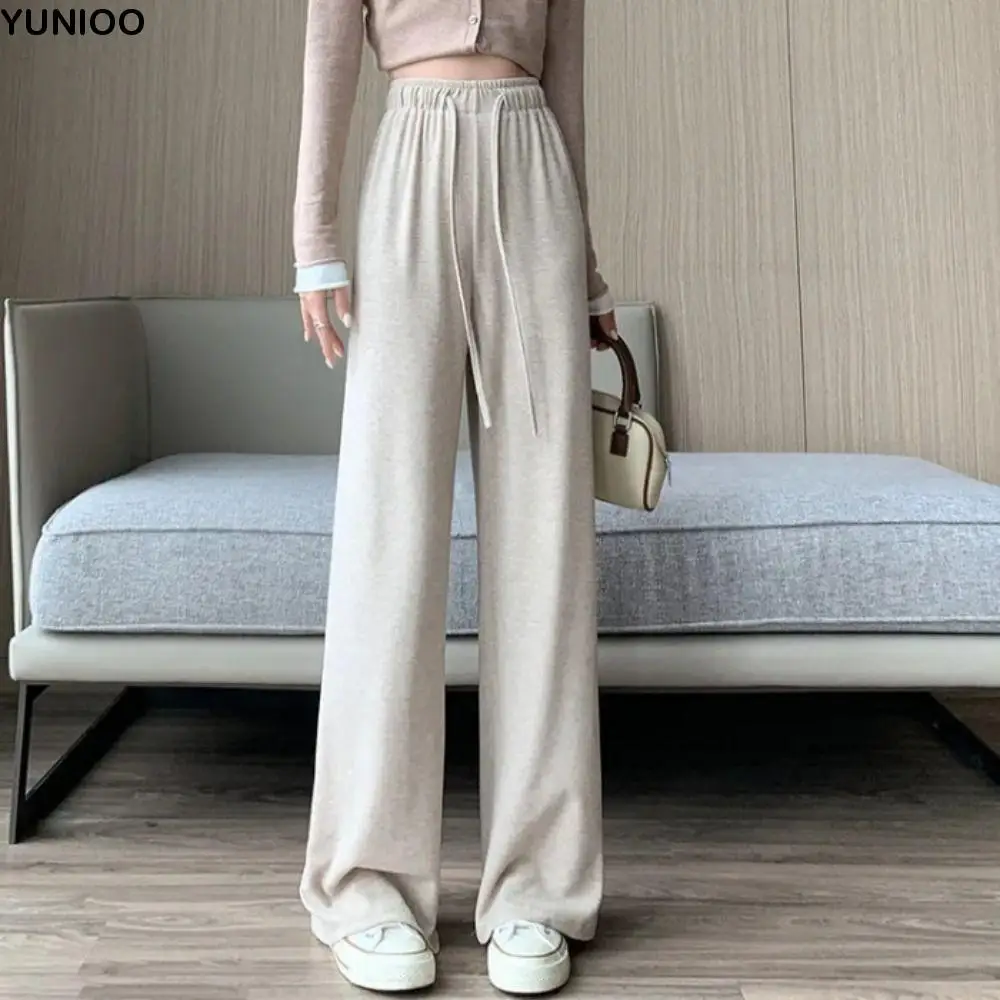

Drawstring Straight Leg Pants High Waist Dropping Feeling Casual Pants Women with Pockets Workout Trousers Wide Leg Loose Pants