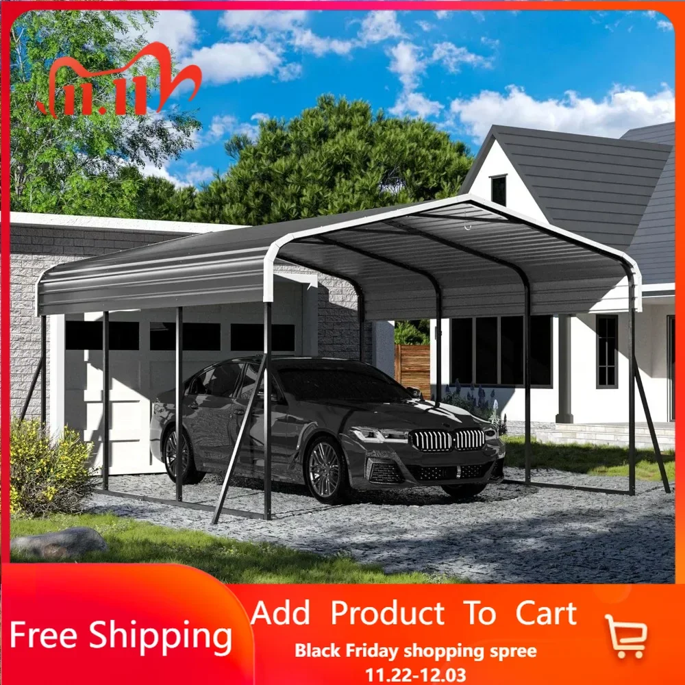 Carport Heavy Duty Carport Canopy with Updated Frame Structure Galvanized Steel Roof and Enhanced Base, Metal Carport Garage