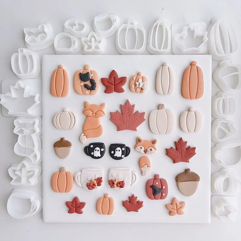 Fall Stud Pack Polymer Clay Cutters Leaves Squirrel Pumpkin Nuts Autumn Collection Boho Earring Cutters Earring Making Tool