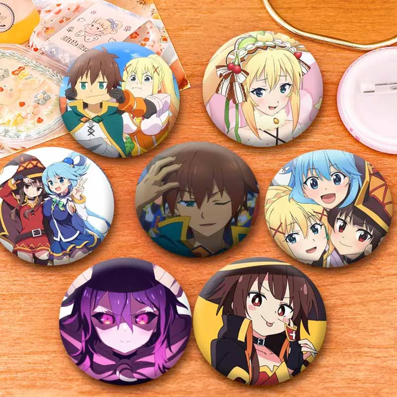 Anime KonoSuba God's Blessing on This Wonderful World Button Pins Cartoon Round Badge Manga Nijigen Brooch Bag Clothes Accessory