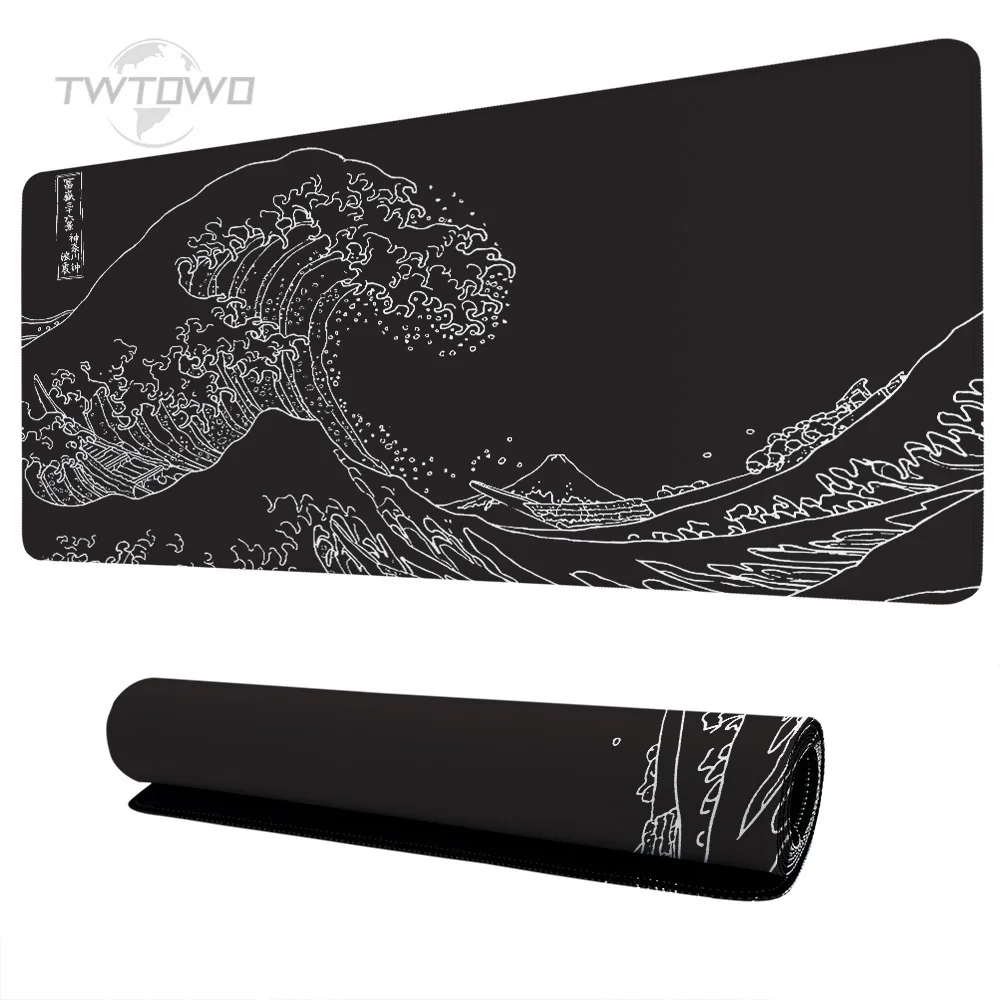 Mouse Pad Gaming Black And White Great Wave XL Custom Mousepad XXL Natural Rubber Carpet Non-Slip Desktop Mouse Pad