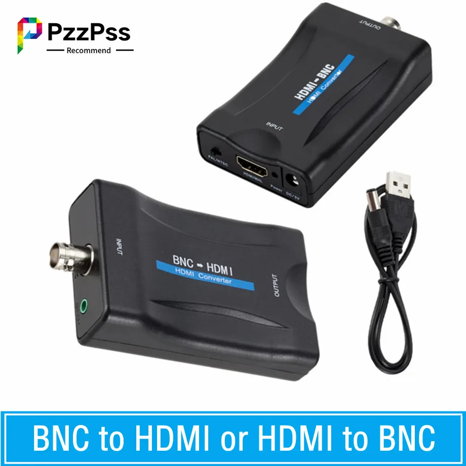 PzzP Synchronization-Adaptateur vidéo compatible BNC vers HDMI, Convertisseur HDMI vers BNC, Moniteur de surveillance, Affichage HD, 1080P, 720P