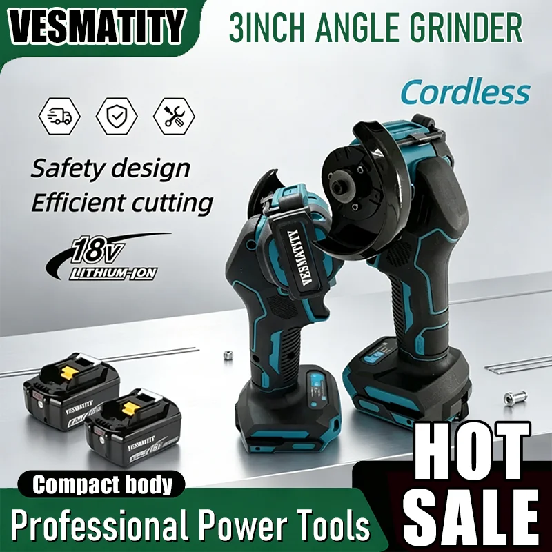 Brushless 3 Inch 18V 20000RPM Angle Grinder Efficient Motor Extends Battery Life Cut Off Tool for Metal Tile for Makita Battery