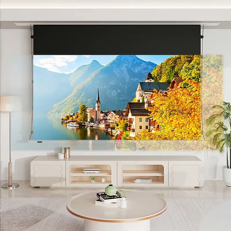 2024 Big Size 84“~150” Electric Ceiling Recessed Projector Screen for Home Theater 4K/8K ALR Long Throw Laser Projection Curtain