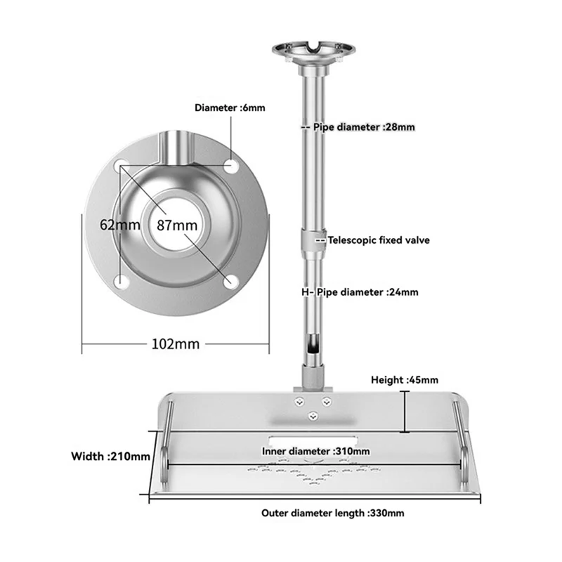 -A15I Ceiling Mount With Adjustable Height Shelf For Projector/Camera Holder Including Tray