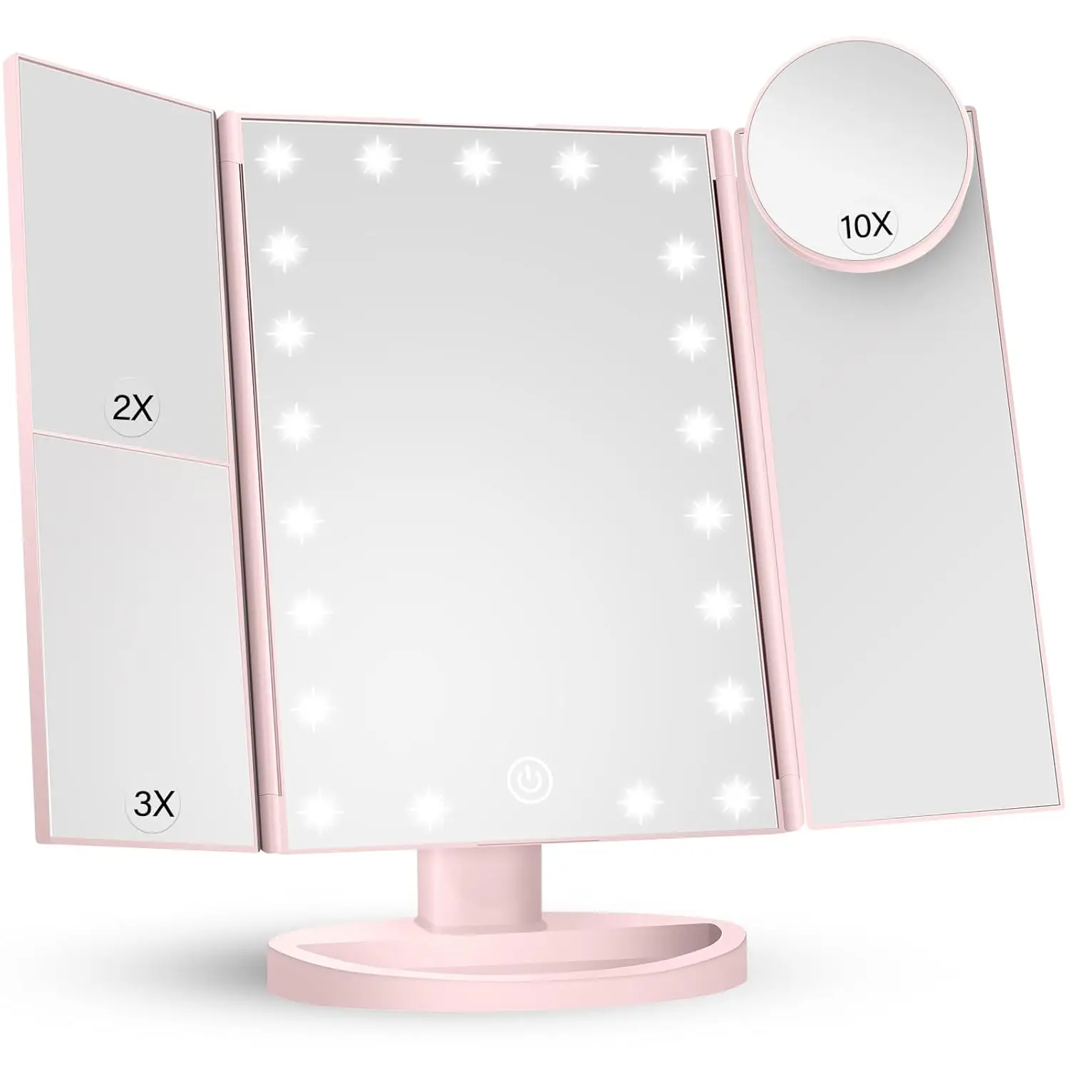 1pc Portable Makeup Mirror Vanity with LED Lights 2X 3X 10X Magnification Lighted Mirror Touch Control Trifold Dual Power Supply
