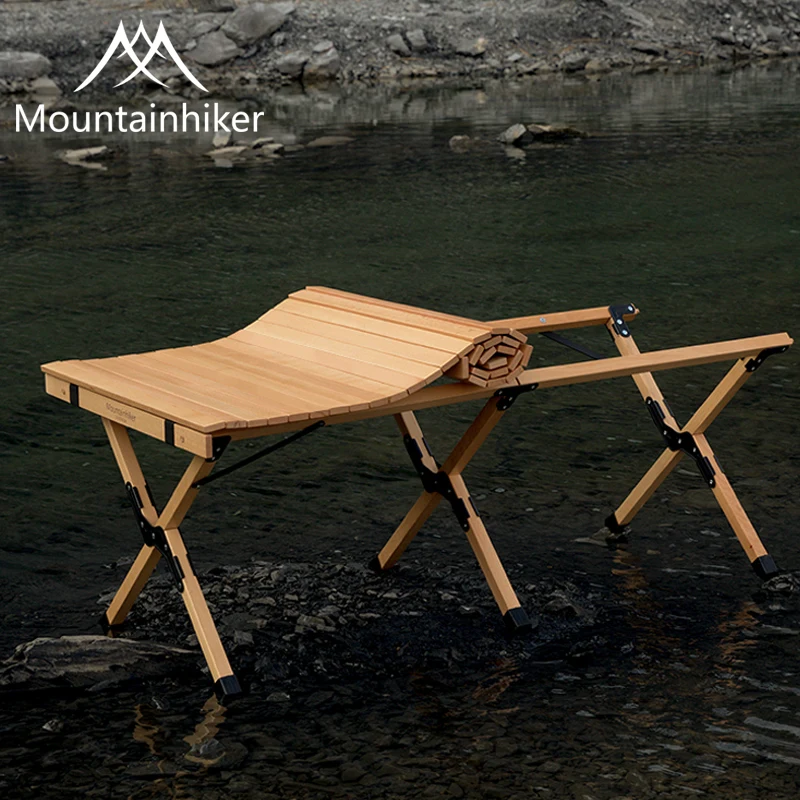 Mountainhiker Camping table folding egg roll wooden table 30kg load-bearing triangle stable Garden Travel barbecue solid wood le