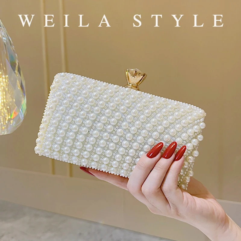 

Luxury Crystal Pearl Clutch, Sparkly Evening Purse Bag, Elegant Banquet Handbag For Wedding Party Prom