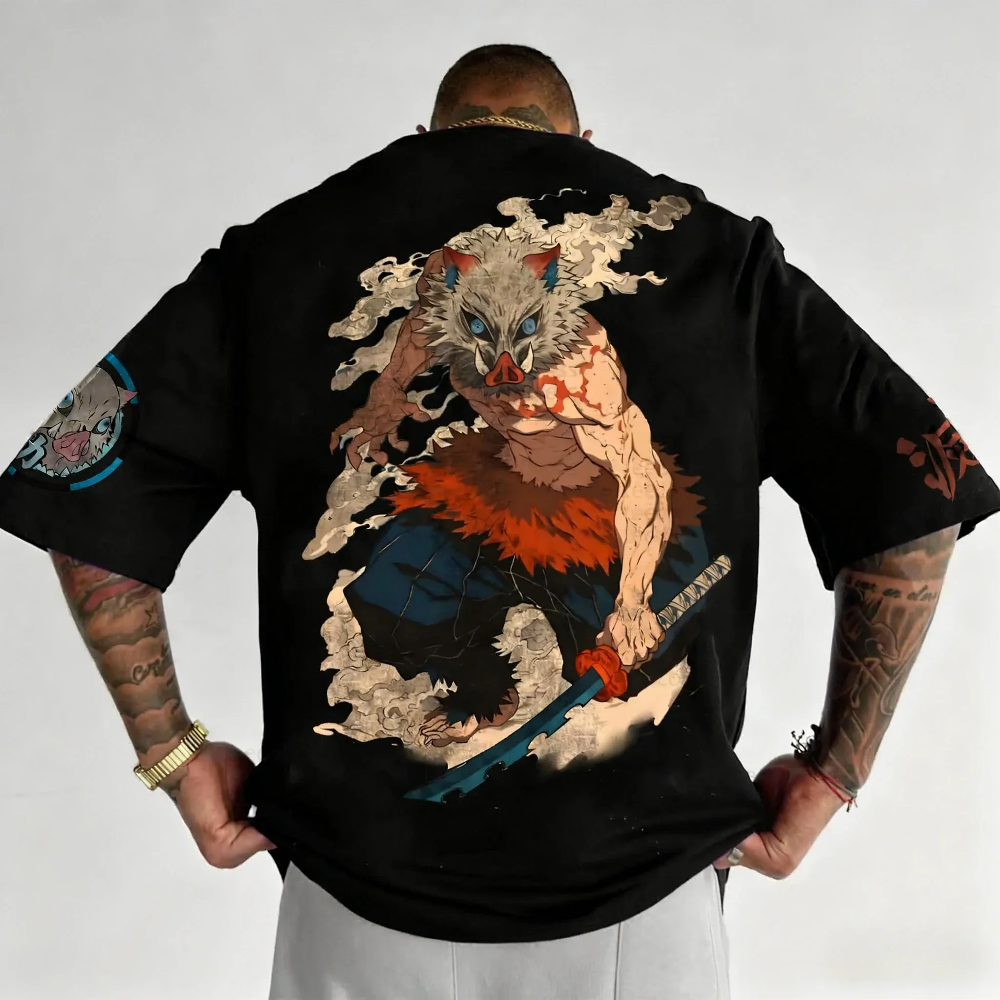 Demon Slayer Anime Hashibira Inosuke Bedrucktes T-Shirt 2026 Herren Herbst/Winter Harajuku Neues tägliches lässiges Eltern-Kind-Top