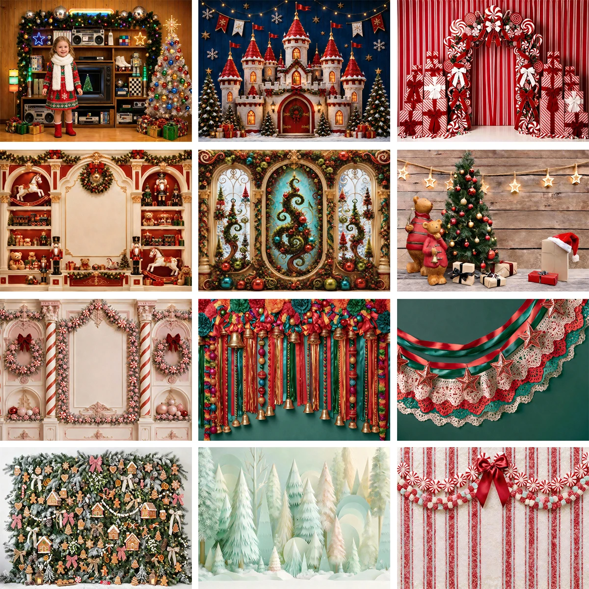 Soft Retro Christmas Candy Cottage Nutcracker Gingerbread Winter Photography Background For Children Family Xmas Portrait