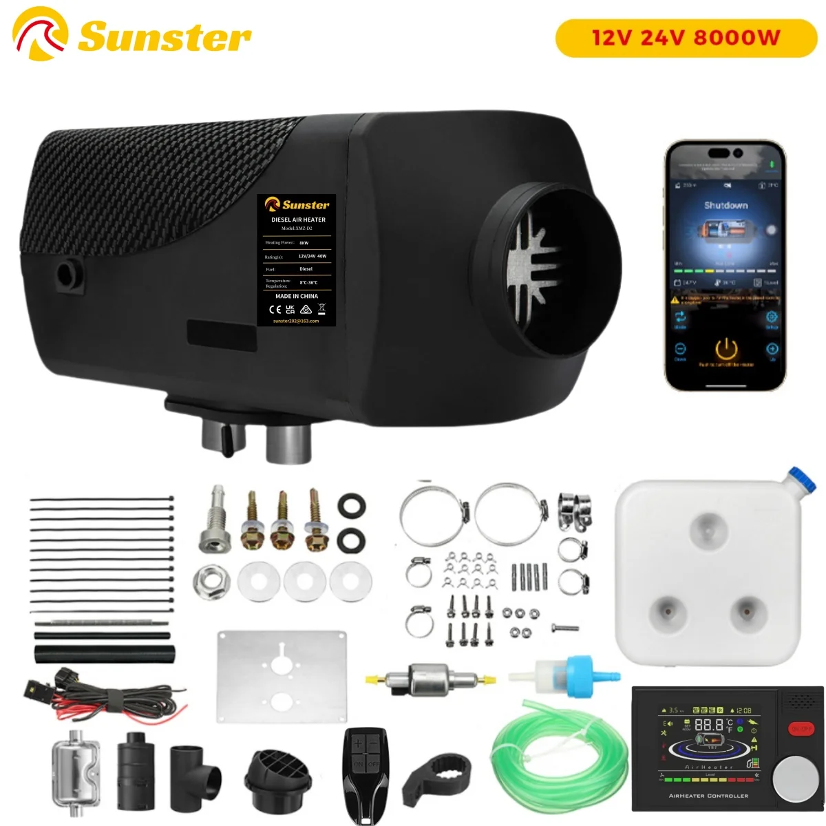 8KW portable Diesel Air Heater 12V&24V bluetooth App & Remote Control w/Automatic Altitude Night Heater for RV tent campervan