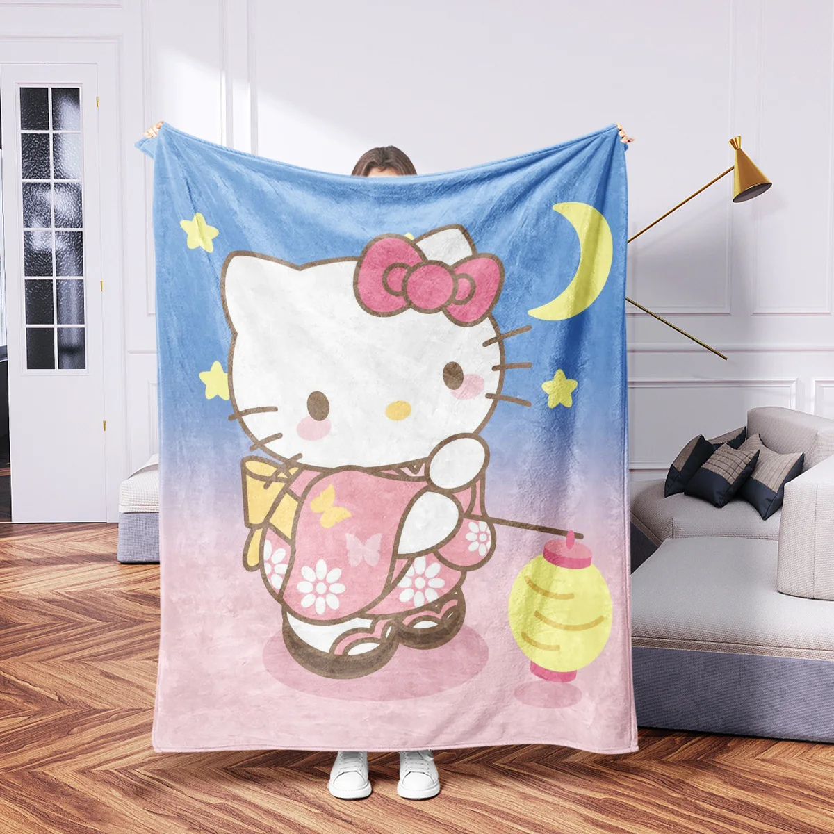 Kawaii Sanrio Cinnamonroll koc Kuromi Hello Kitty flanelowy koc Anime pluszowa lalka lekkie miękkie łóżko kanapa koc prezenty