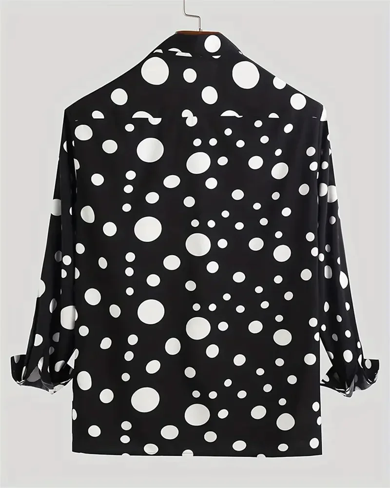 2025 Herenoverhemd Tops Polka Dot Revers Lange mouw Kleding Normale pasvorm Polka Dot Print Knop Heren Casual overhemd S-6XL