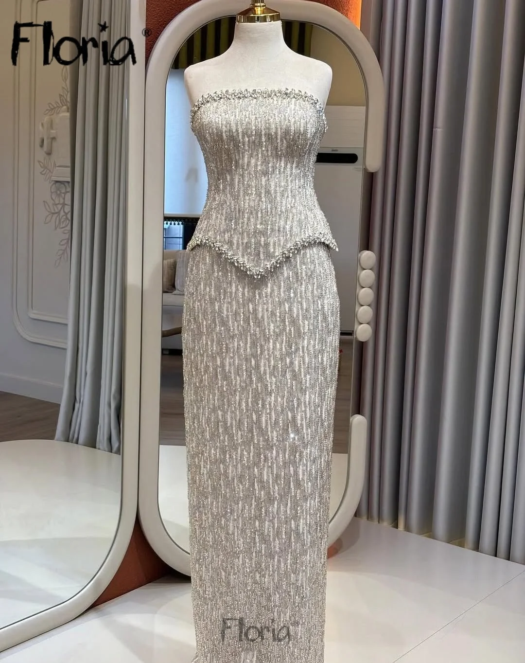 

Вечерние платья без бретелек с серебряными бусинами и блестками, роскошные кристаллы, длинные прямые свадебные платья по индивидуальному заказу, Саудовская Аравия 2025