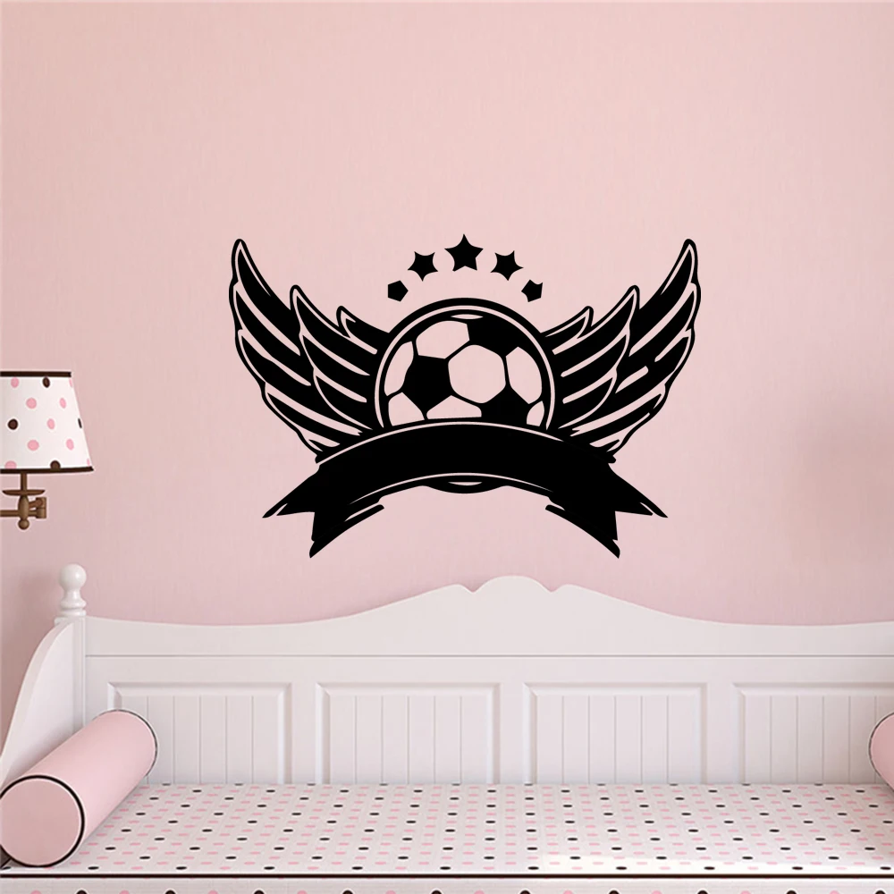 

1 pc soccer ball with wings and stars Home Decor Vinyl Wall Stickers For Living Room Bedroom Vinyl Decals Decoration Accessories