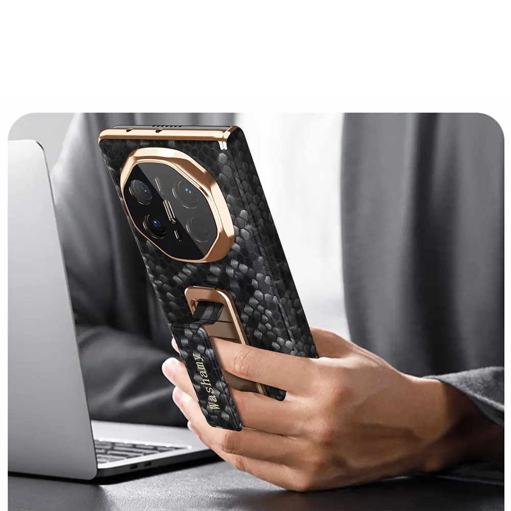 

Чехол-кронштейн из натуральной яловой кожи с чешуей дракона для Huawei Mate X6, защитная задняя крышка с петлями