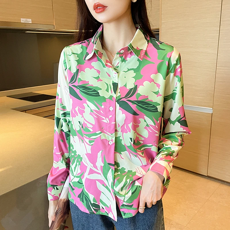 New Arrival Women's Blusa Mujer for Spring Autumn Fashion Trendy Print Ladies' Button-Down Shirt for Work and Casual