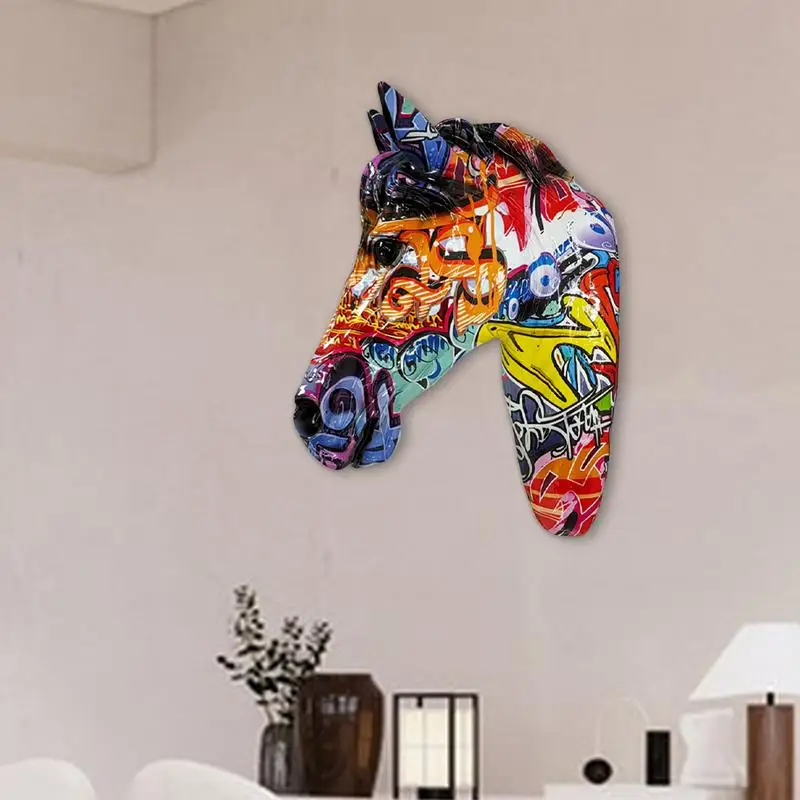 Creative Resin Colorful Horse Head Wall Hangable Ornaments Living Room Bedroom Wall Animal Statue Horse Head Wall Ornament