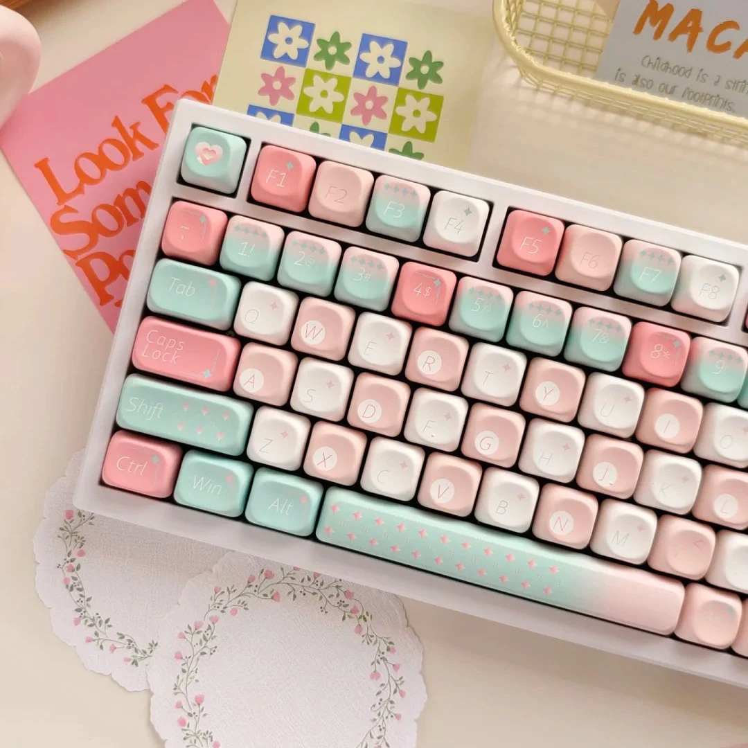 130 คีย์ Macaroon Custom Dye Sublimation PBT Keycaps MOA โปรไฟล์คีย์บอร์ด Keycaps สําหรับ Cherry MX Switch Mechanical Gamer คีย์บอร์ด