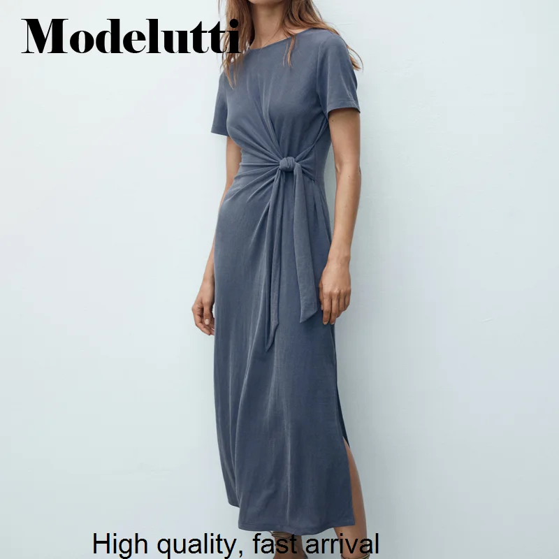 SS-vestidos de verano para mujer, moda elegante, simplicidad informal, vestidos con abertura lateral, nueva camiseta larga ajustada, vestido de corbata 2023