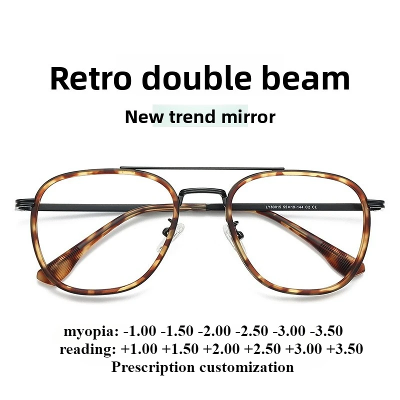55-19 جديد ريترو مزدوج شعاع الطيار نظارات الإطار المد مكافحة الأزرق نظارات مسطحة المرأة قصر النظر الاستجماتيزم النظارات الطبية #1