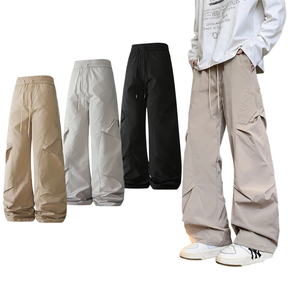 

2025 Новые осенние и зимние непромокаемые пуховые брюки, мужские модные свободные повседневные брюки с прямыми штанинами, рабочие брюки в гонконгском стиле