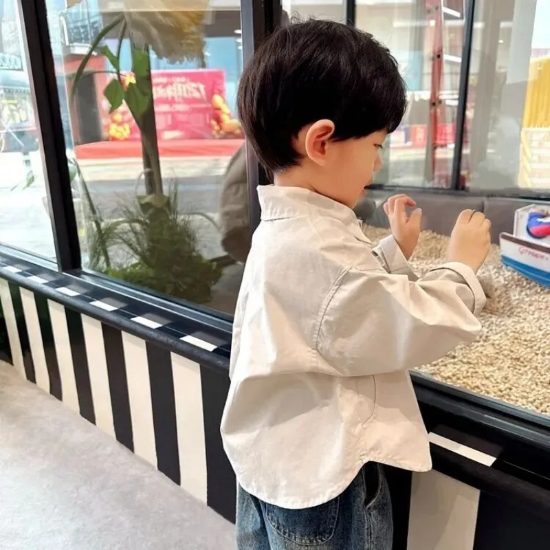

Boys' Long Sleeved Shirt Spring Autumn New Style Solid Color Children's Shit Jacket 90-130cm