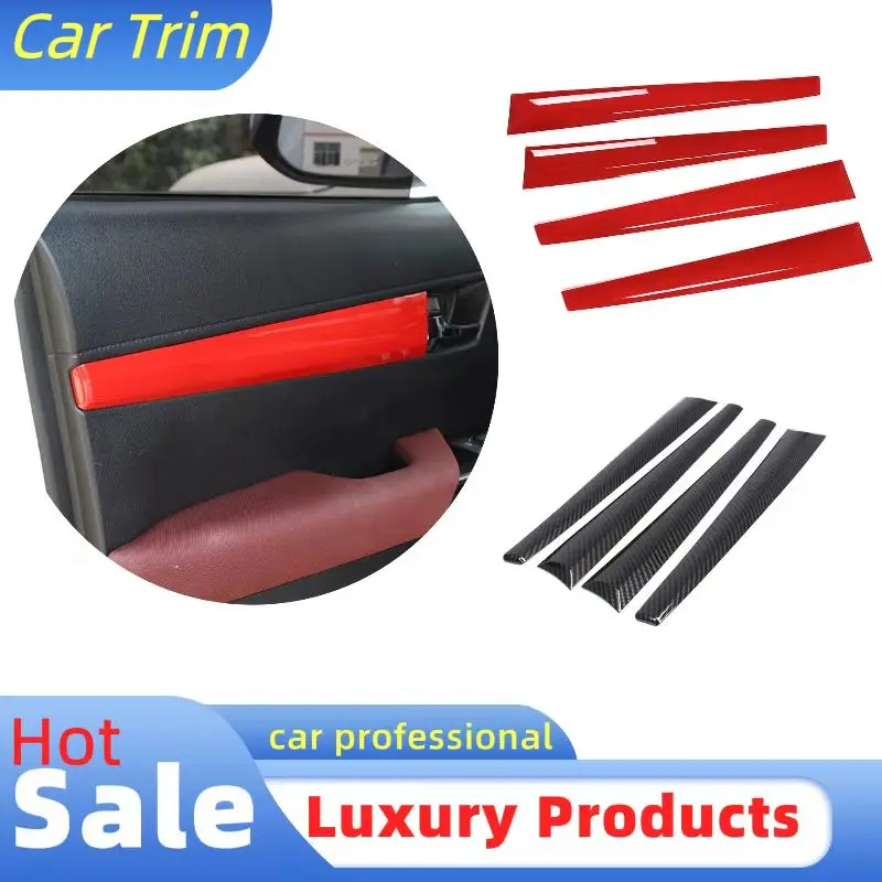 4 PCS ABS Red Inner Door Decorative Panel Trim For Toyota Hilux Revo 2015-2021 Interior Moulding Cover Car Accessories