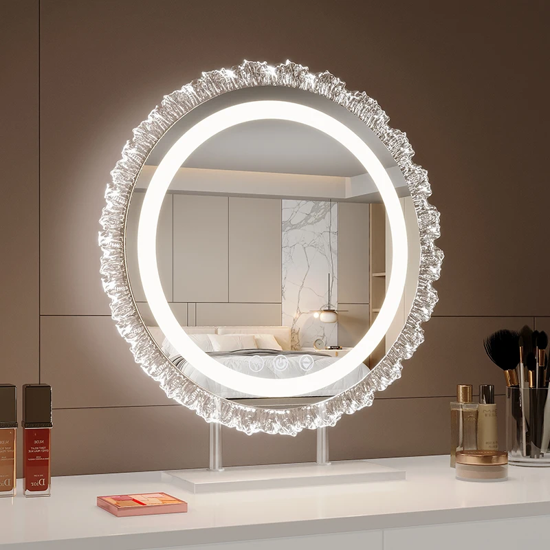 Girls Cute Makeup Mirror Small Aesthetic Bedroom Table Makeup Mirror Macrame Luxury Espejo Maquillaje Luz House Accessories