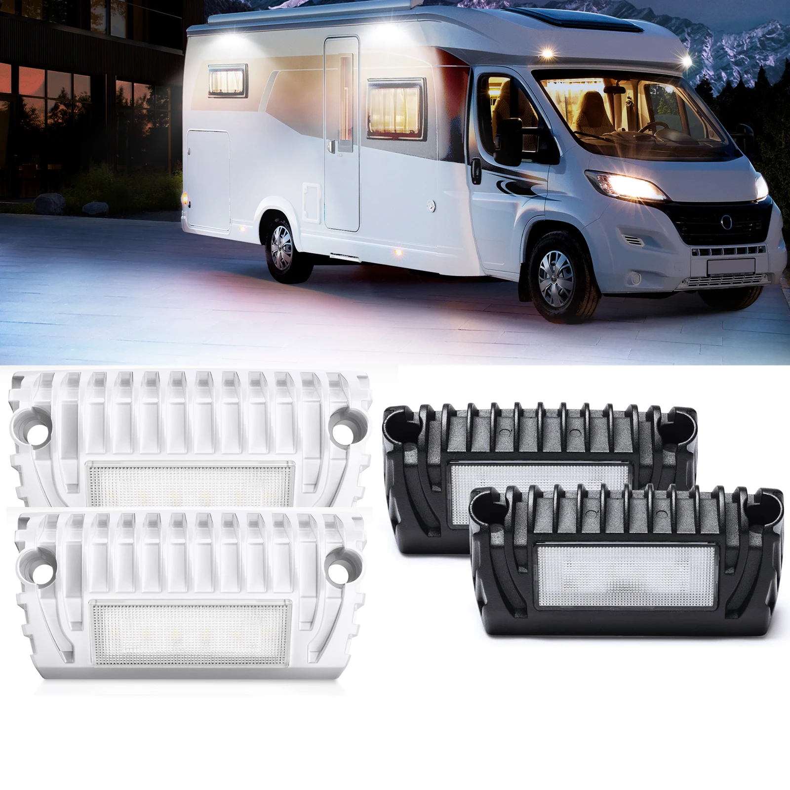 LED RV Porch Light Aluminum Exterior Utility Light 12V 750LM 2 Pack RV Exterior Led Lighting Outside Lights Compatible with RV
