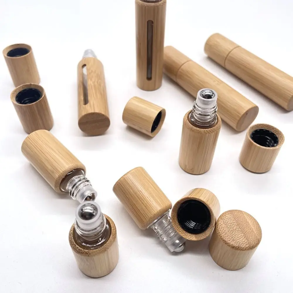 3/5/10ml Bamboo Perfume Bottle Empty Tube Mini Essential Oil Roller Bottle Steel Roller Ball Bottom Filling Spray Bottle