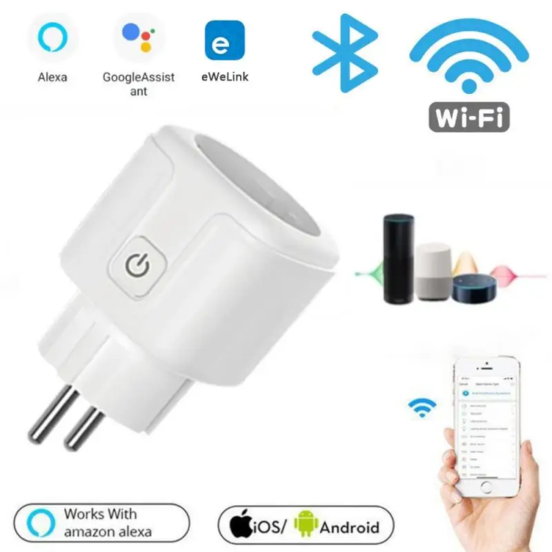 EWelink Smart Socket 20A EU WiFi Smart Plug App Remote Control Smart Home Power Monitoring Work With Alexa Google Assistant