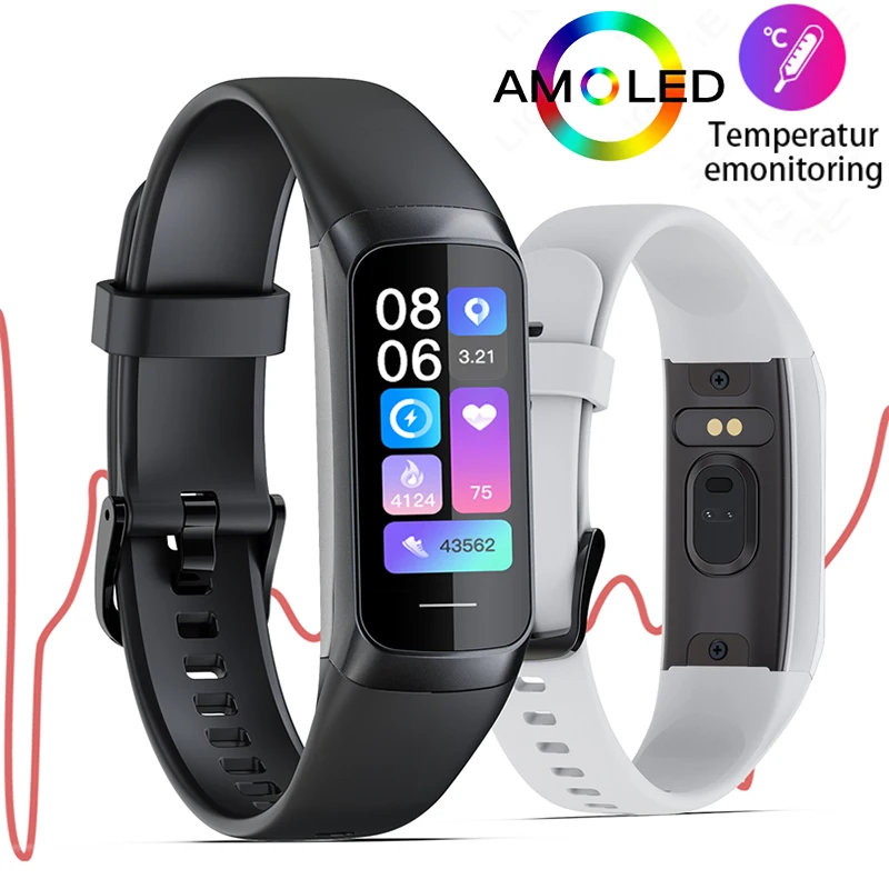 

AMOLED Smart Watch Smartwatch Band Women Men Heart Rate Blood Oxygen Waterproof Connected Smart Bracelet Sports Fitness Tracker