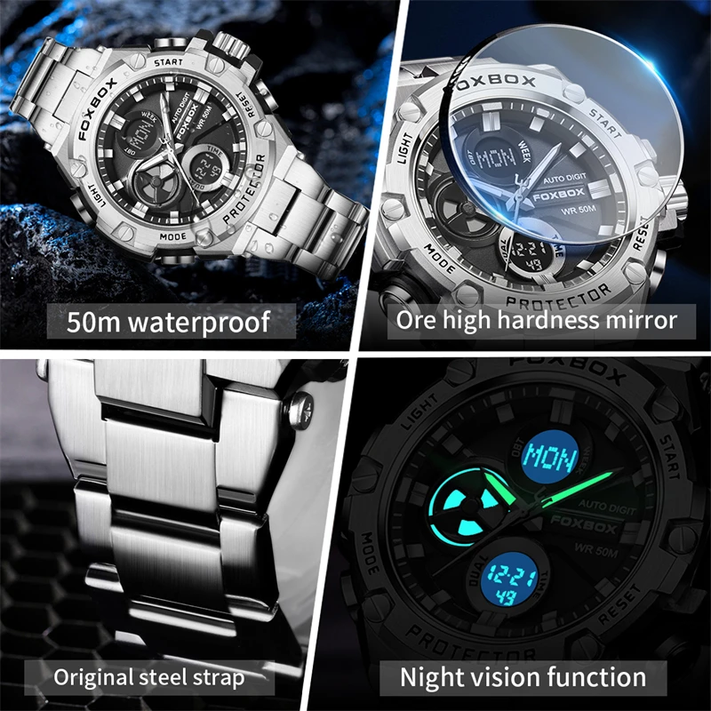 LIGE Brand Luxury Analog Digital Watches for Men Fashion Business Men Watch Military Waterproof Alarm Dual Display Watch Men