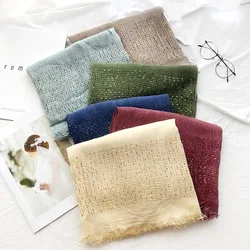 New Design Oversized Cotton Women Foulard Winter Scarf With Sequins Long Solid Shawl Muslim Hijab Warm Thick Knitted