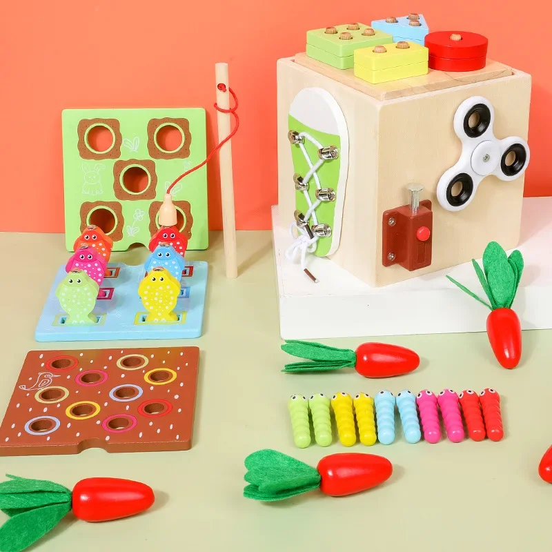 Etkind Busy Box giocattolo educativo multifunzionale in legno per l'apprendimento precoce dei bambini, 9 in 1