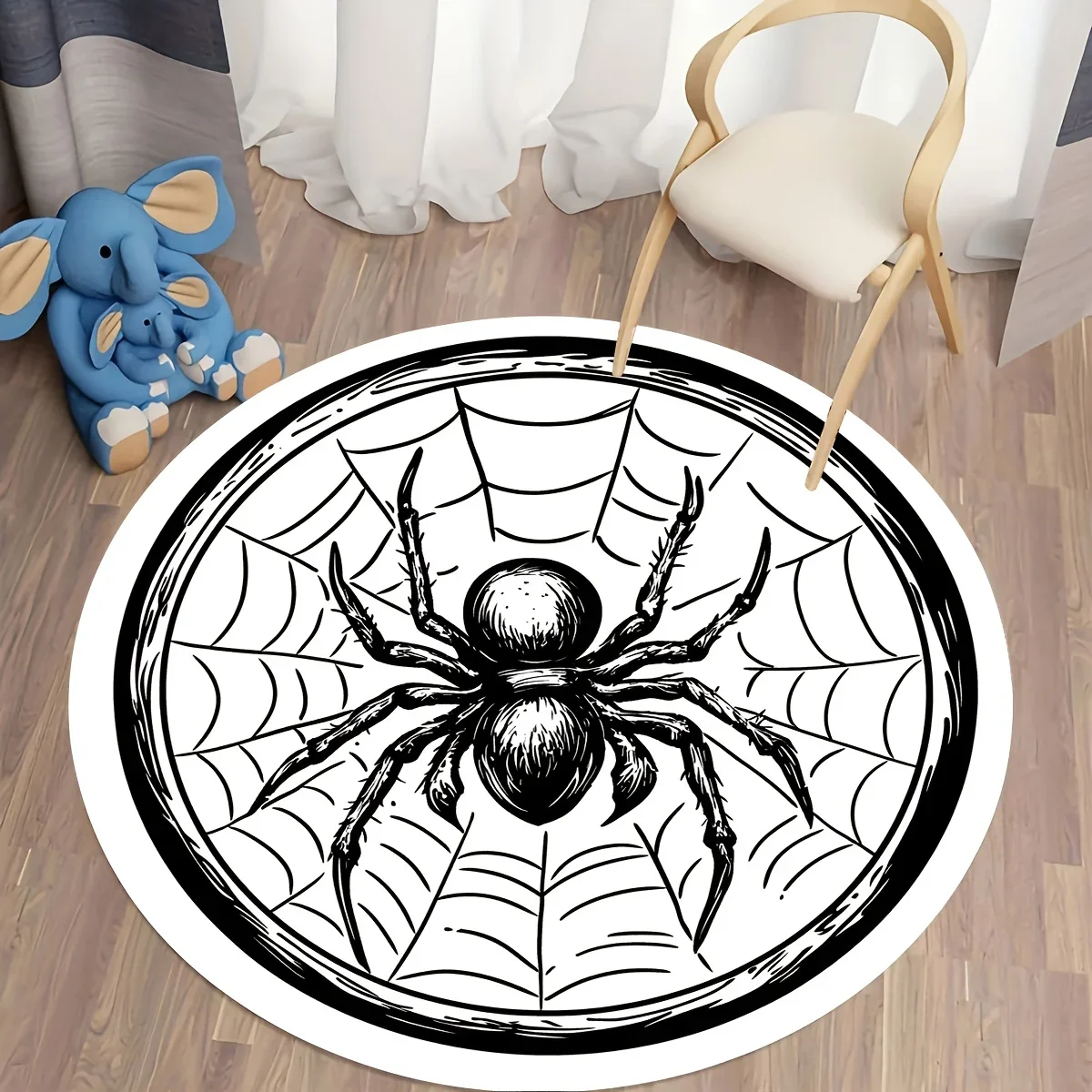 Dark Web Ring Spider Web Pattern Round Mat – Machine Washable Indoor Rug for Bedroom & Living Room