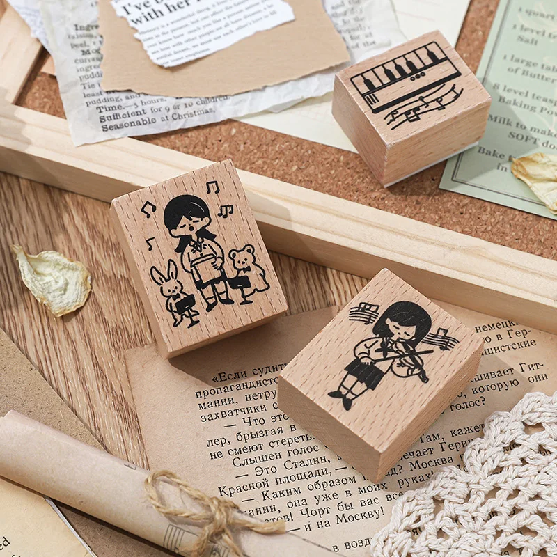 Cute Music Girl Stamps for Scrapbooking Junk Journal Decor Craft Supplies DIY Wood Rubber Stamps Seal Card Making Stationery