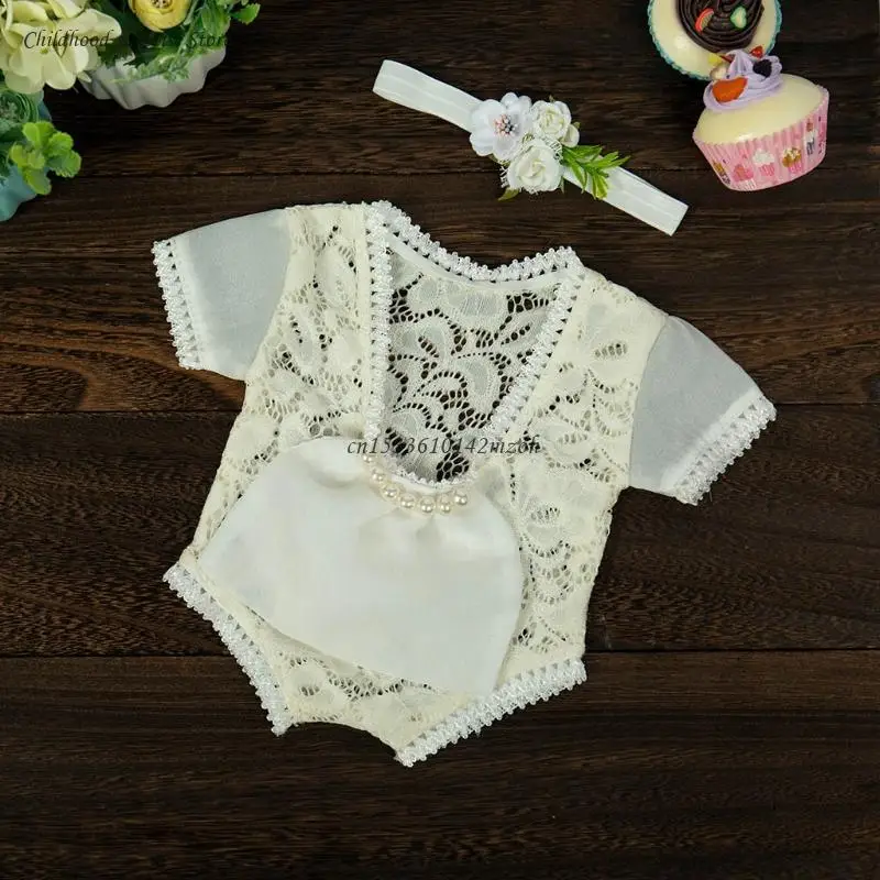 Newborn Baby Photography Props Girls Lace Romper Jumpsuit Headband Set Infants Princess Costume Dropship