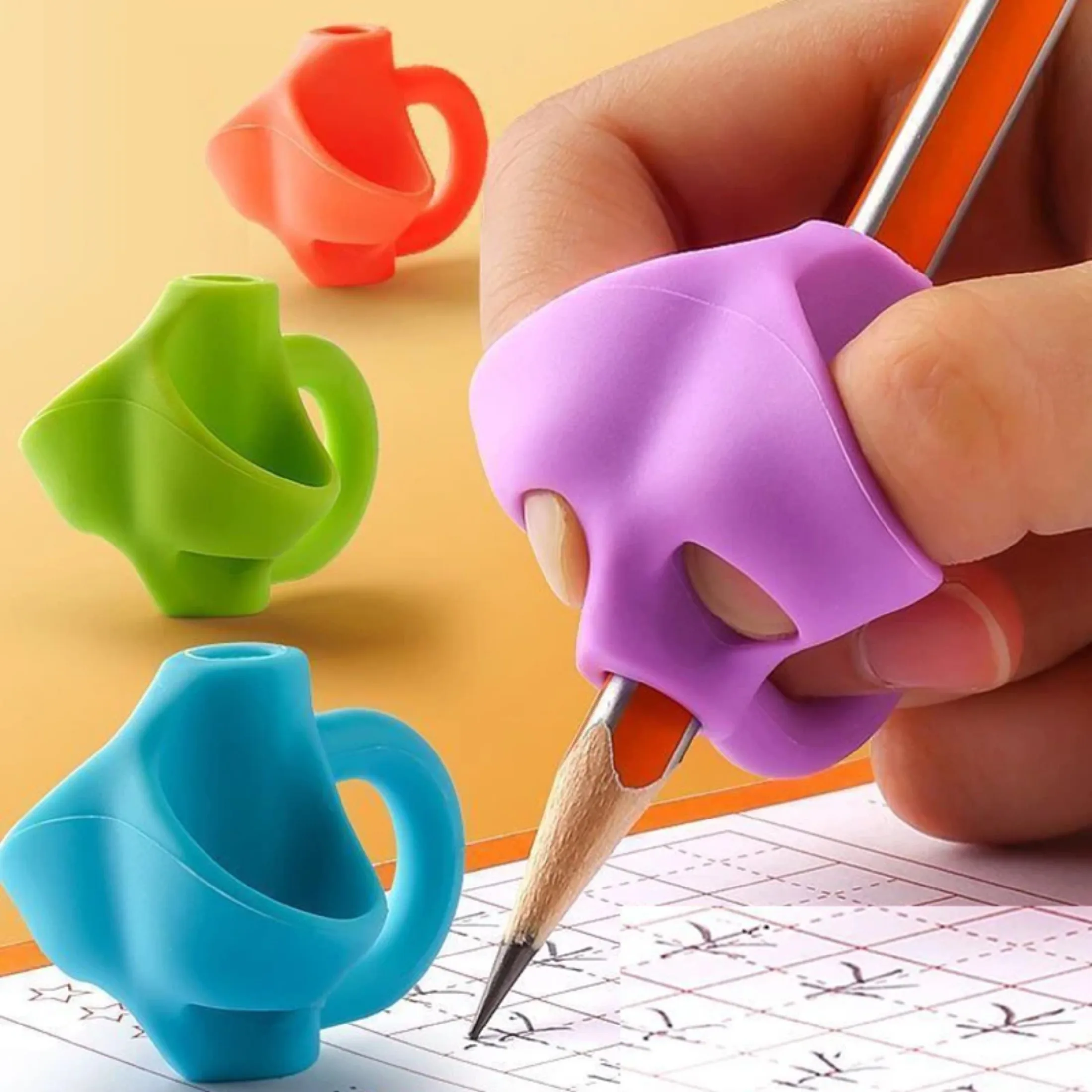 2Pcs Three Finger Pencil Set Silicone Writing Gripper for Primary School Students To Correct Writing Posture