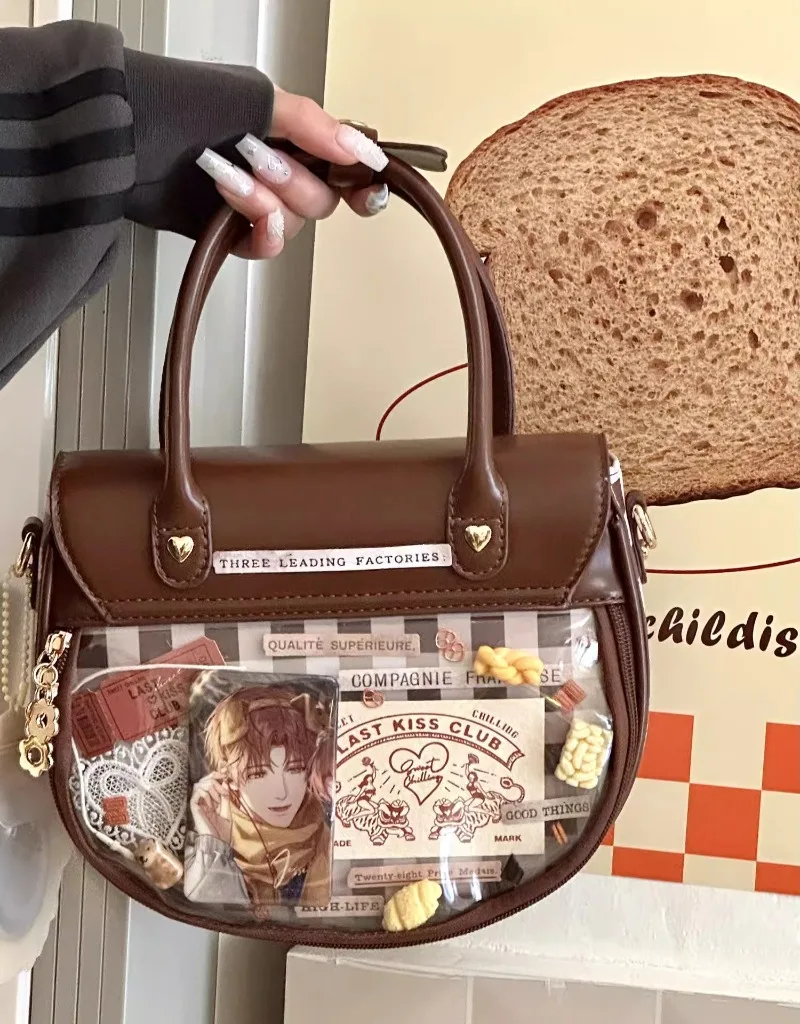 Torba Ita słodka elegancka torba Lolita dziewczęca 2024 nowa Vinatge torebka w szkocką kratę eleganckie popularne przezroczyste torby Crossbody PU