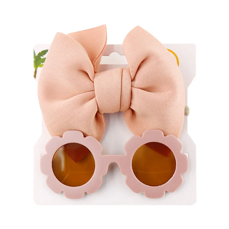 2 Pcs/Set Baby Sunglasses Hairband Set Flower Shape Children Glasses Cartoon Bows Headband Set